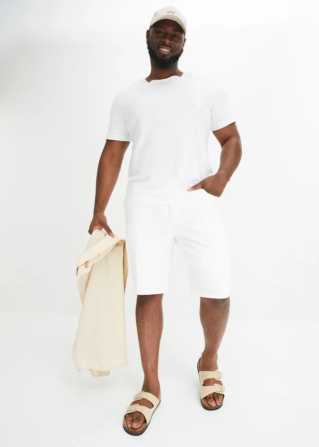 Bermudas vaqueras elásticas con corte normal (2 unidades) Denim claro + sarga blanca